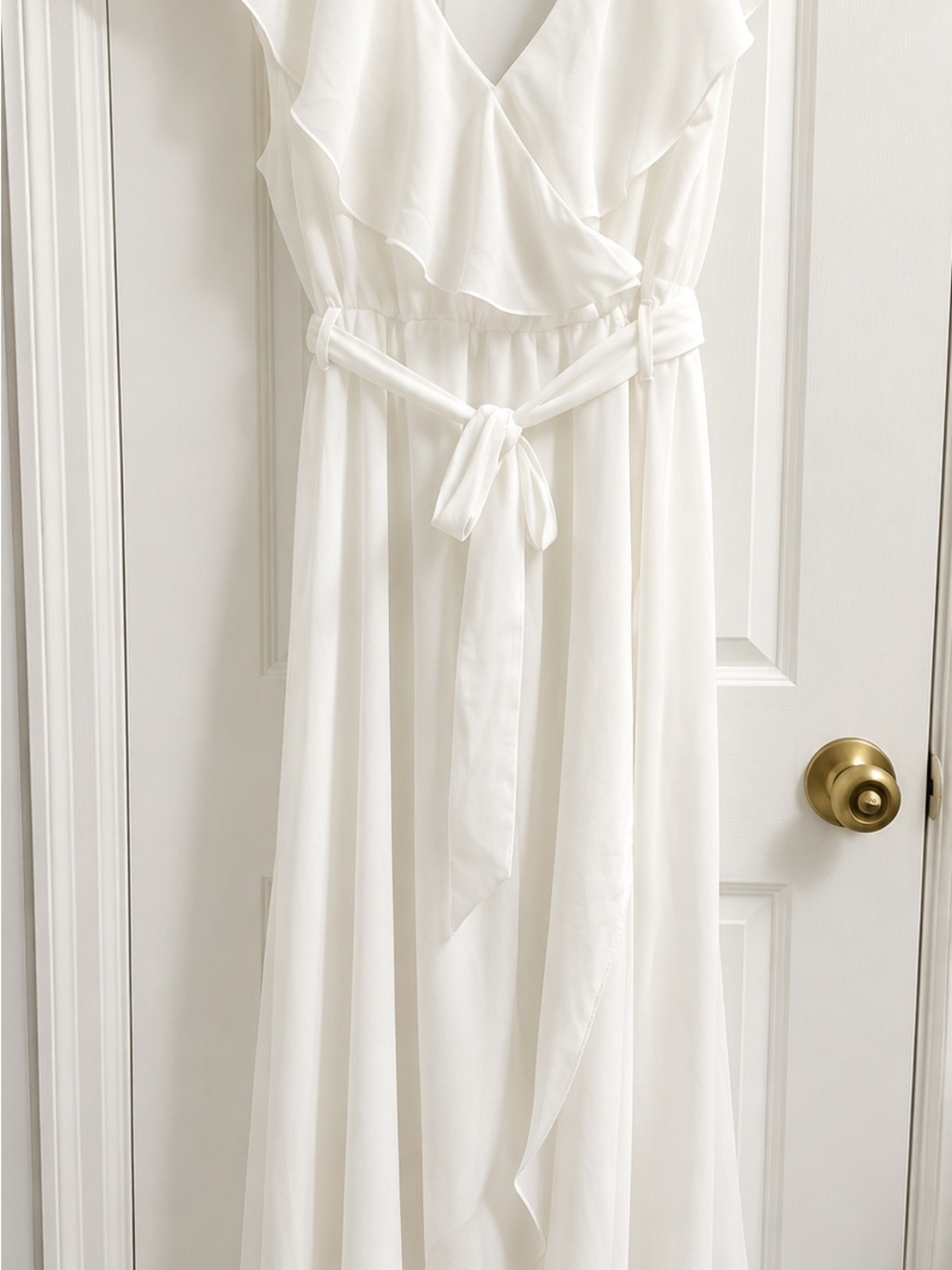 Simplee Apparel White Ruffle Wrap Maxi Dress - Picture 2 of 4